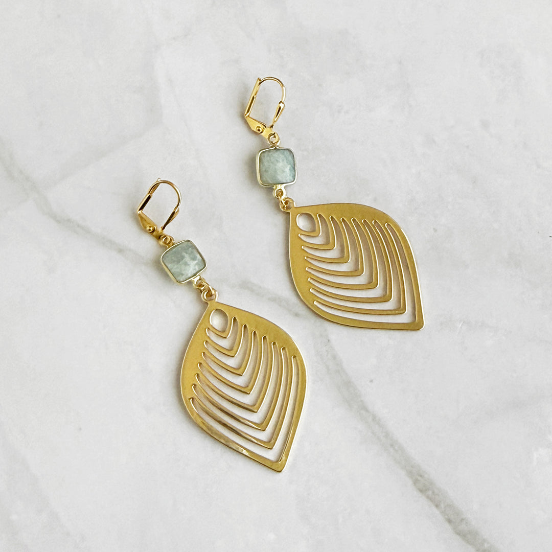 Aquamarine Marquise Leaf Earrings in Gold
