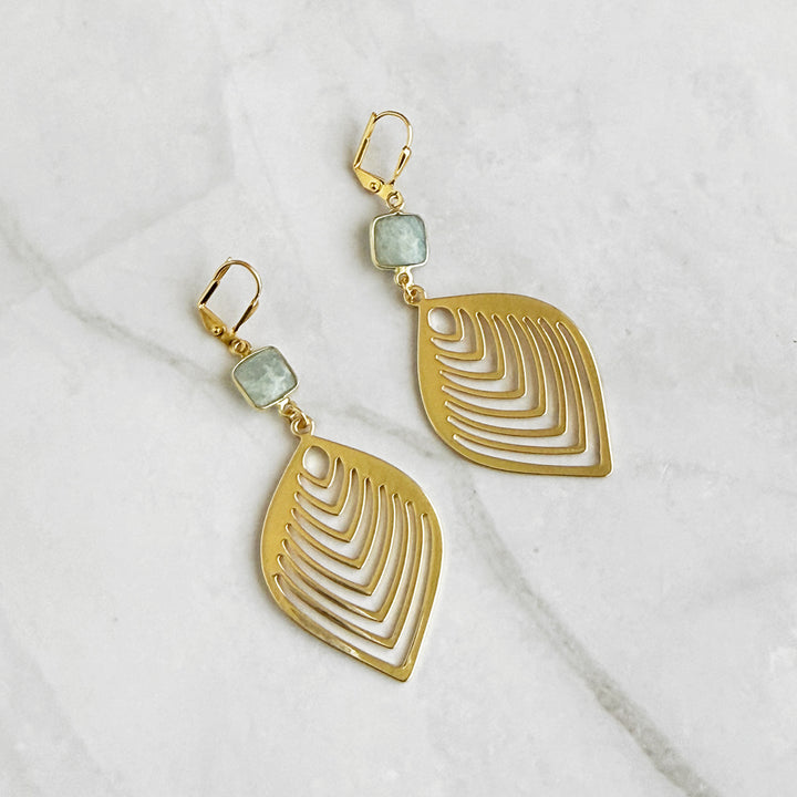Aquamarine Marquise Leaf Earrings in Gold