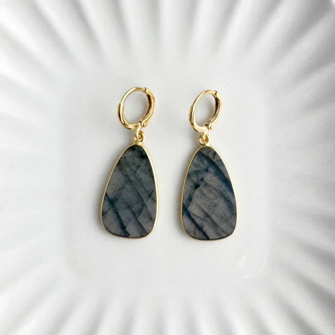 Statement Gemstone Slice Drop Earrings in Gold - Labradorite