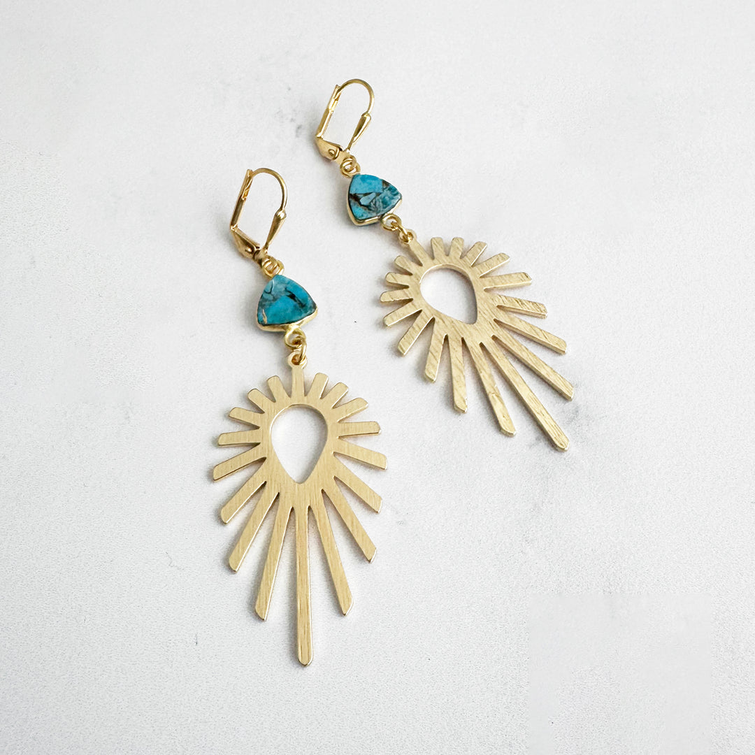 Turquoise Mojave Starburst Earrings in Brushed Gold