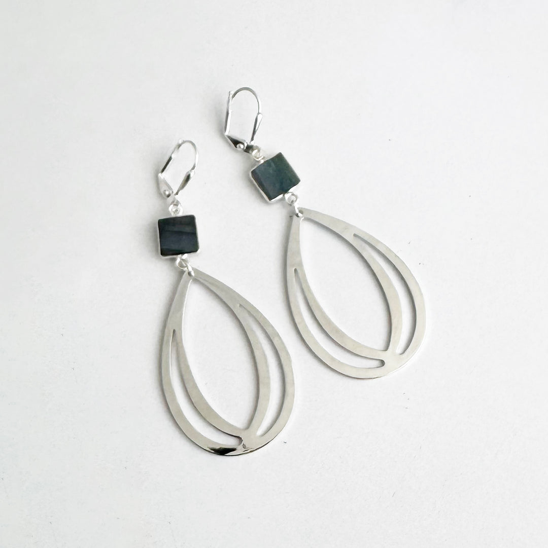 Labradorite and Layered Teardrop Statement Earrings in Silver