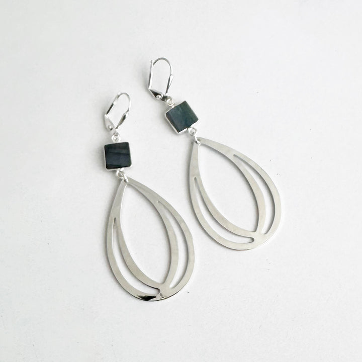 Labradorite and Layered Teardrop Statement Earrings in Silver