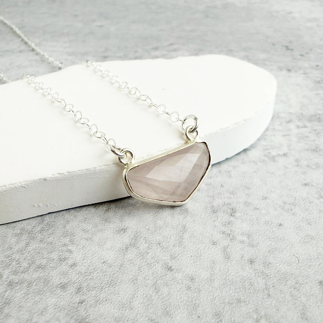 Rose Quartz Chevron Bezel Necklace