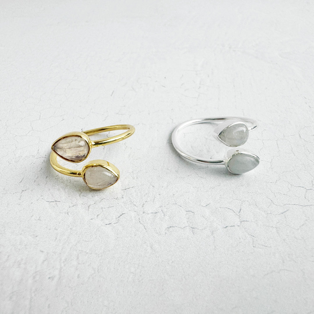 Moonstone Double Stone Wrap Ring in Gold and Silver