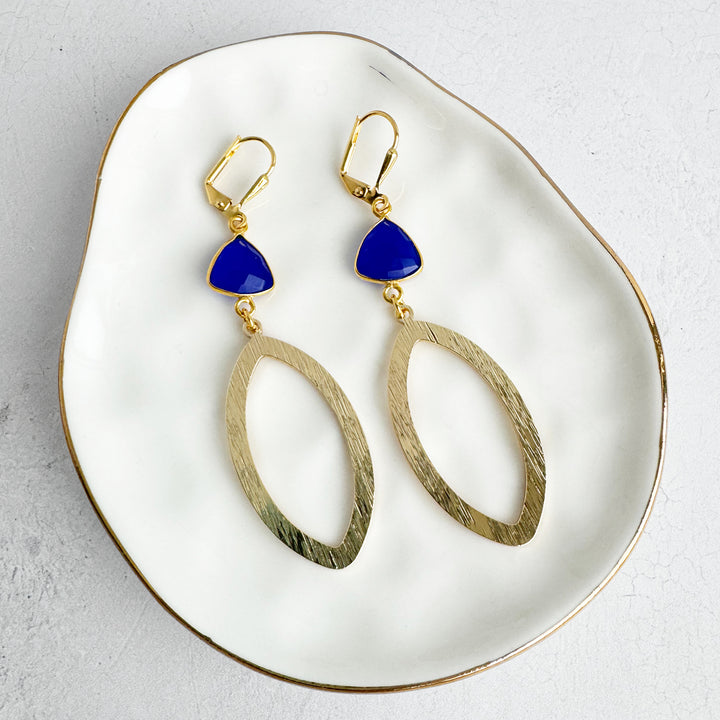 Blue Chalcedony Marquise Earrings in Brushed Gold