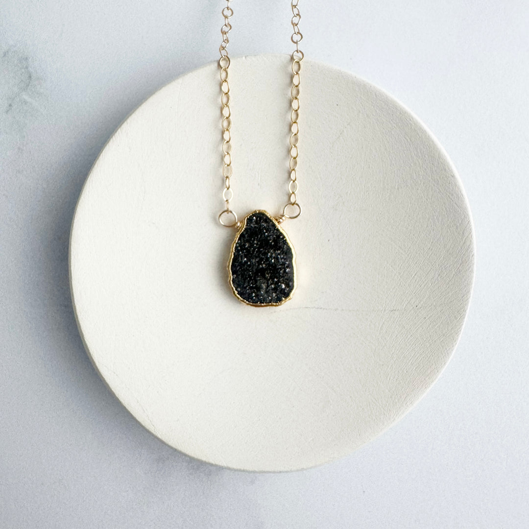 Gemstone Slice Necklace in Gold. Goldstone Slice Gemstone Necklace. Black Stone Layering Necklace