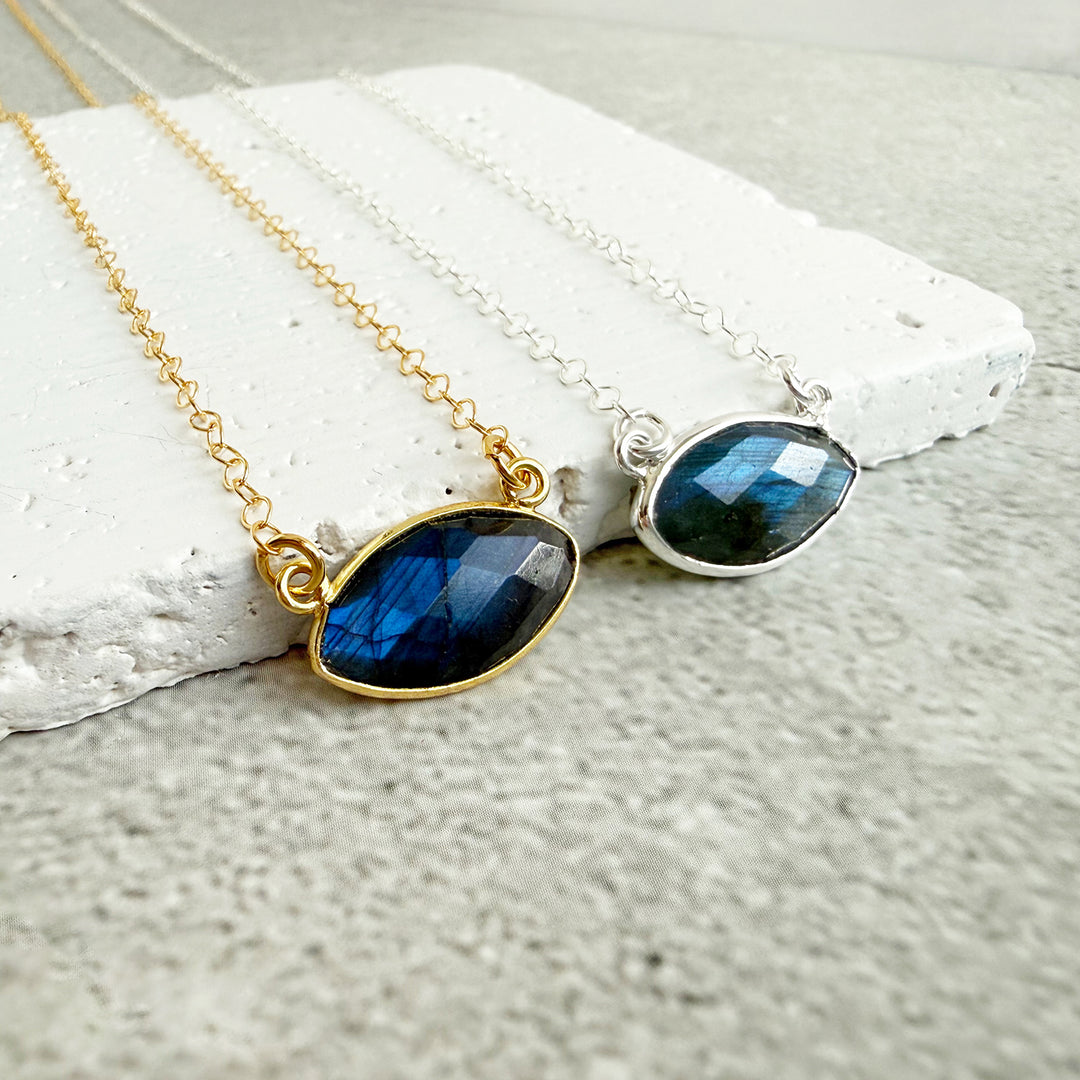 Labradorite Marquise Bezel Pendant Necklace