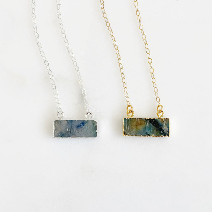 Dainty Labradorite Bar Necklace in Gold and Silver