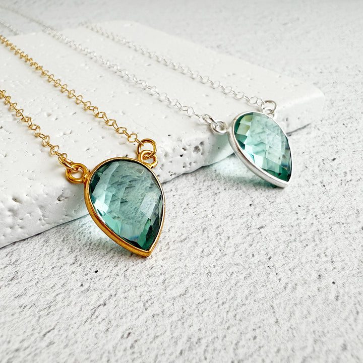 Aquamarine Quartz Inverted Teardrop Bezel Necklace