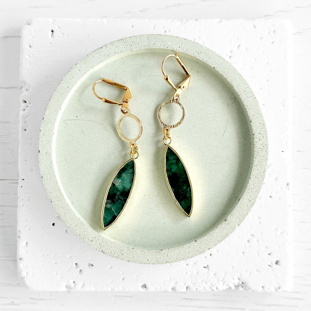 Emerald Circle Dangle Earrings in Brushed Gold