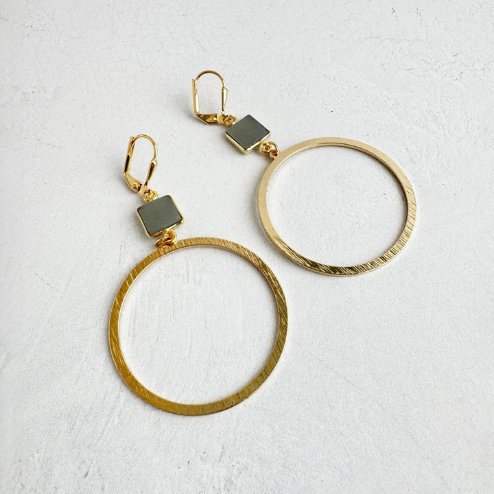 Grey Chalcedony Hoop Earrings in Gold