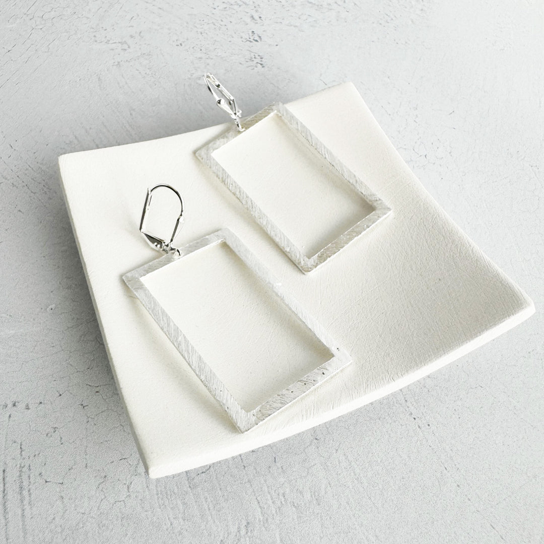 Rectangle Dangle Earrings in Brushed Silver