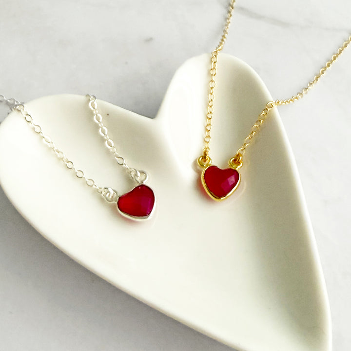 Tiny Fuchsia Chalcedony Gemstone Heart Necklace