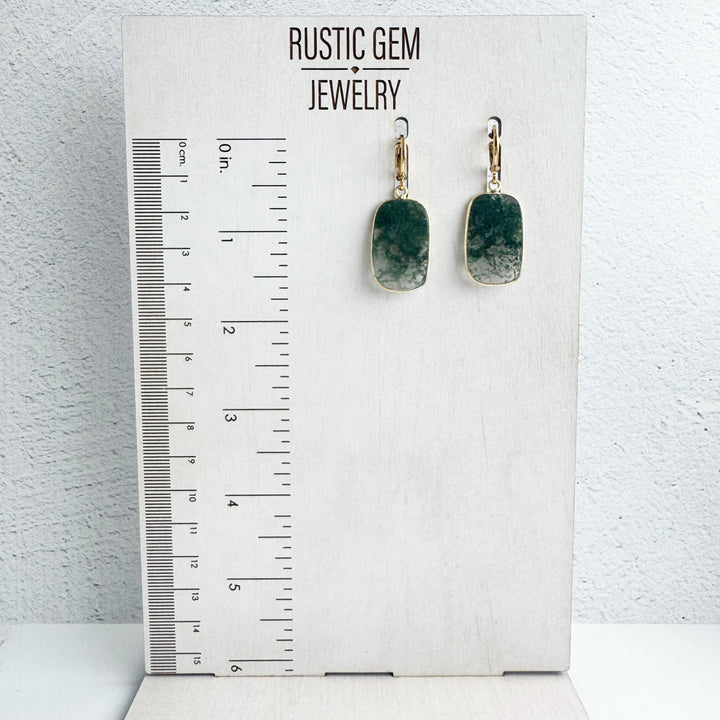 Statement Gemstone Slice Drop Earrings in Gold – Moss Agate