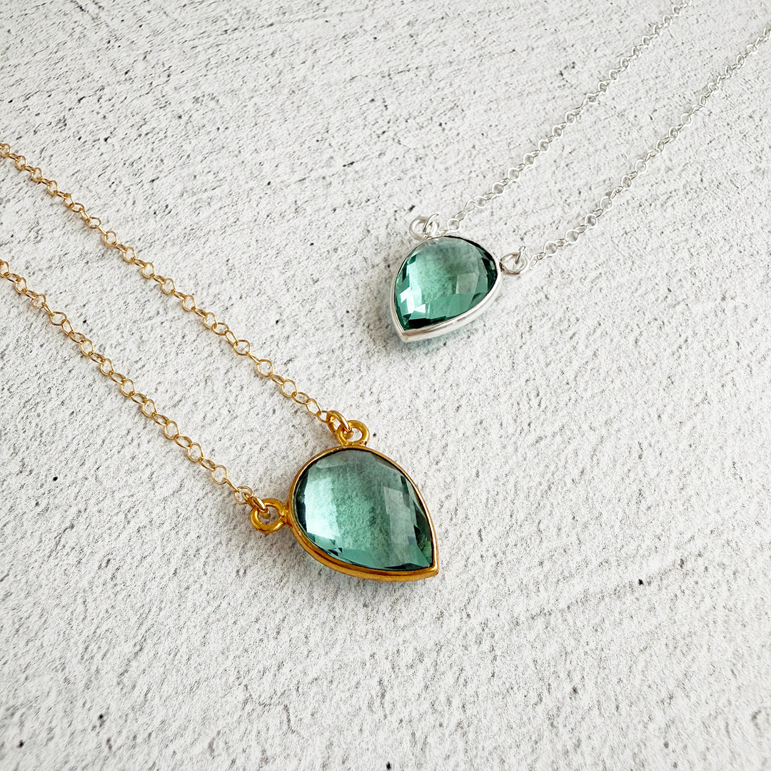 Aquamarine Quartz Inverted Teardrop Bezel Necklace