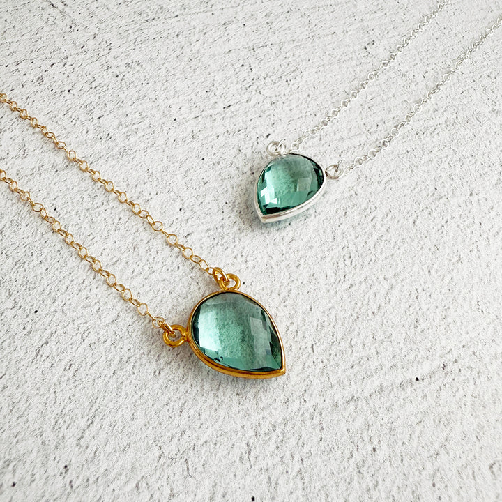 Aquamarine Quartz Inverted Teardrop Bezel Necklace