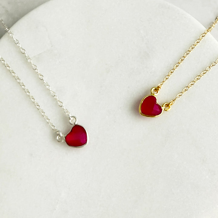 Tiny Fuchsia Chalcedony Gemstone Heart Necklace