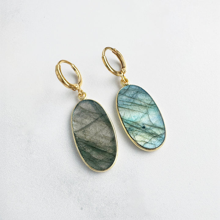 Statement Gemstone Slice Drop Earrings in Gold - Labradorite