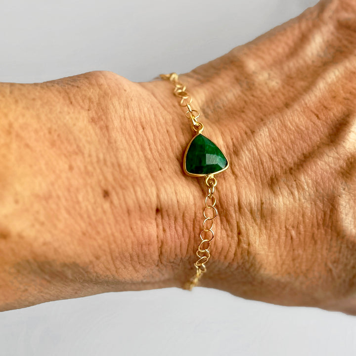 Emerald Adjustable Chain Bracelet in 14k Gold Filled