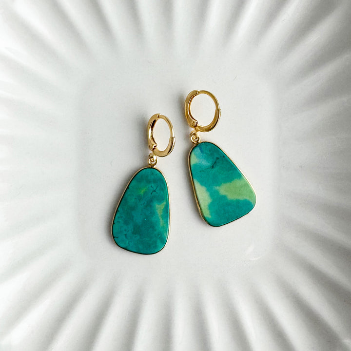 Statement Gemstone Slice Drop Earrings in Gold - Turquoise