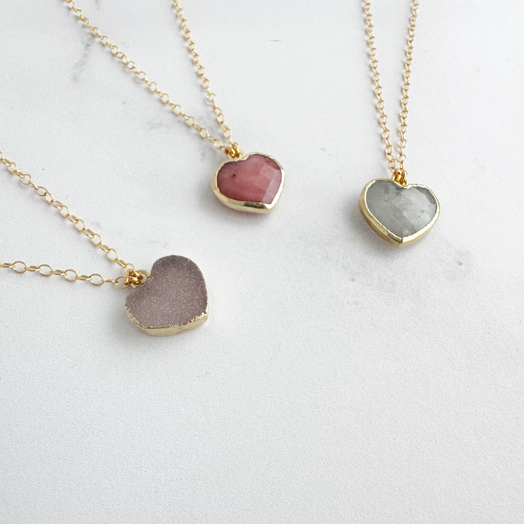 Dainty Heart Gemstone Necklace in Gold