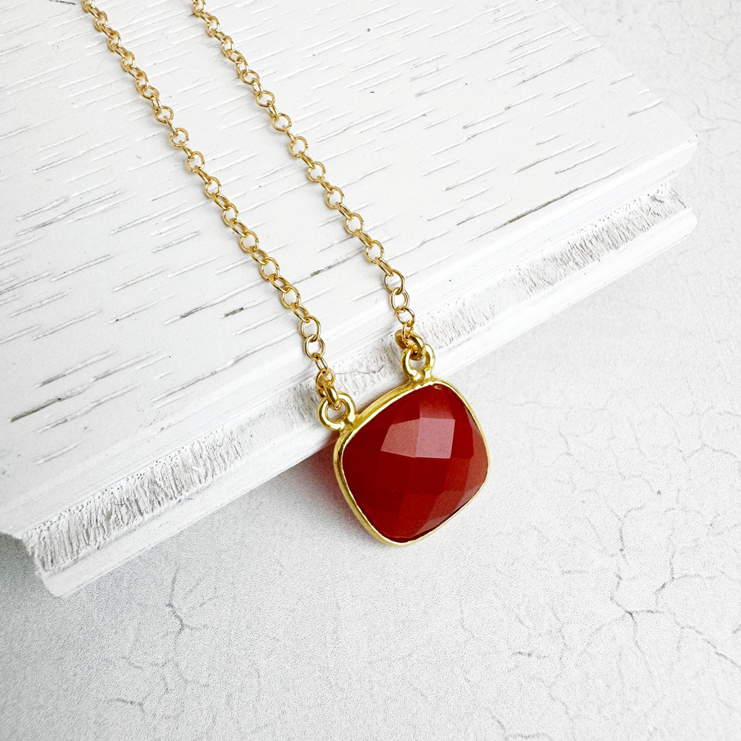 Faceted Carnelian Square Necklace in 14k Gold Filled