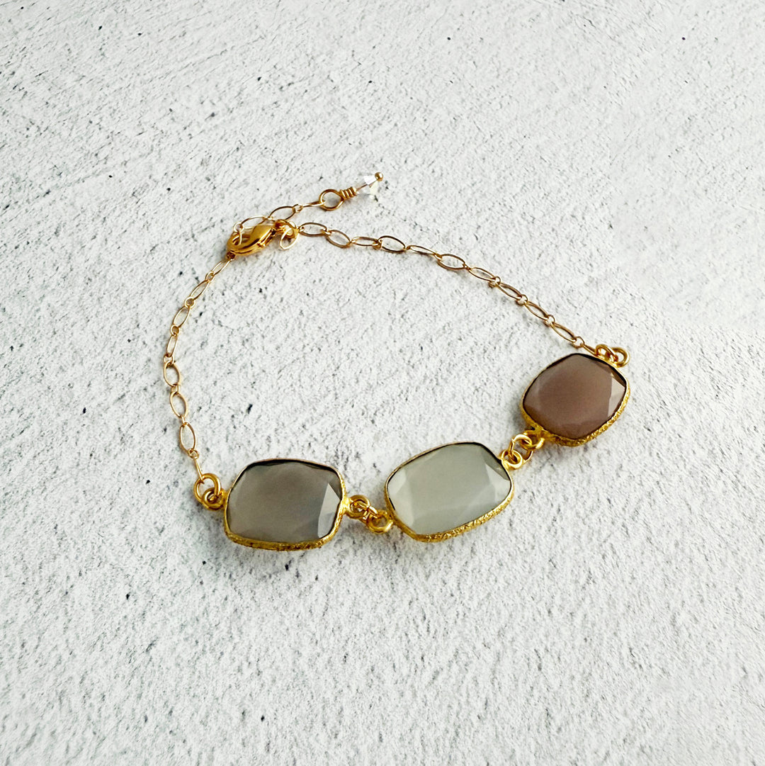 Triple Jewel Bracelet in Gold with Multicolor Freeform Stones