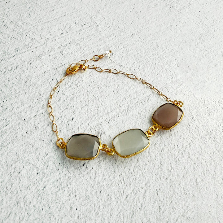 Triple Jewel Bracelet in Gold with Multicolor Freeform Stones