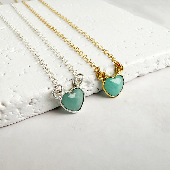 Tiny Amazonite Gemstone Heart Necklace