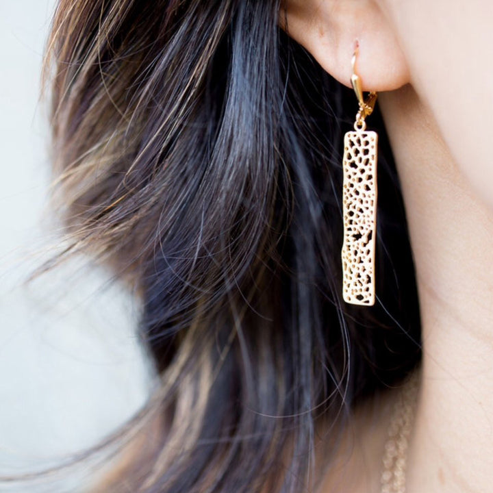 Small Rectangle Drop Earrings in Gold