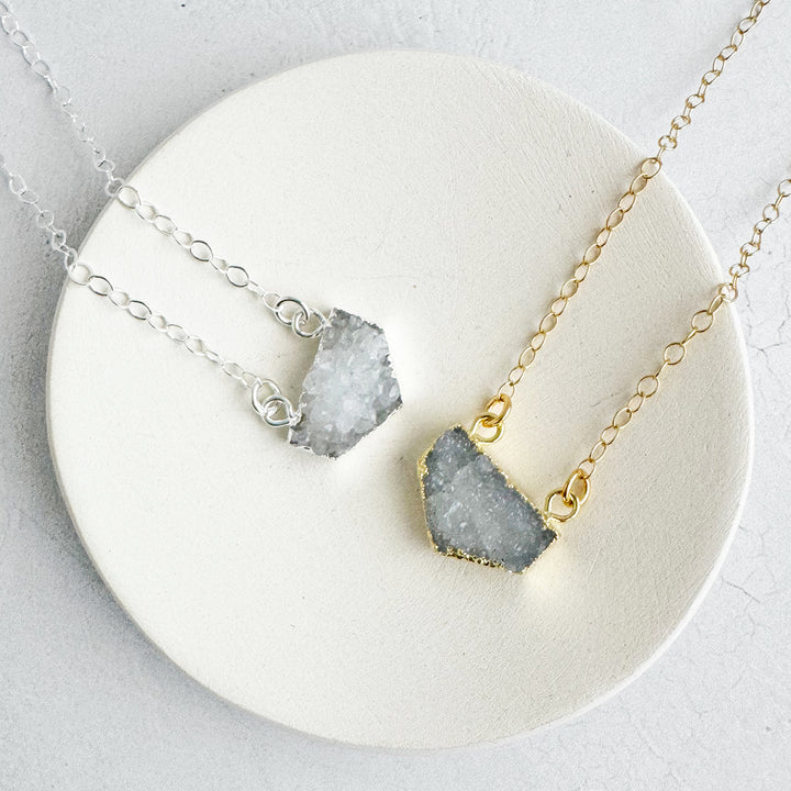 Small White Druzy Chevron Necklace in 14k Gold Filled and Sterling Silver