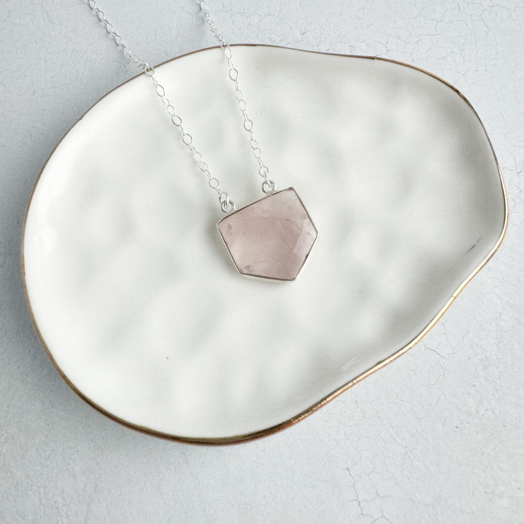 Rose Quartz Shield Necklace in Silver