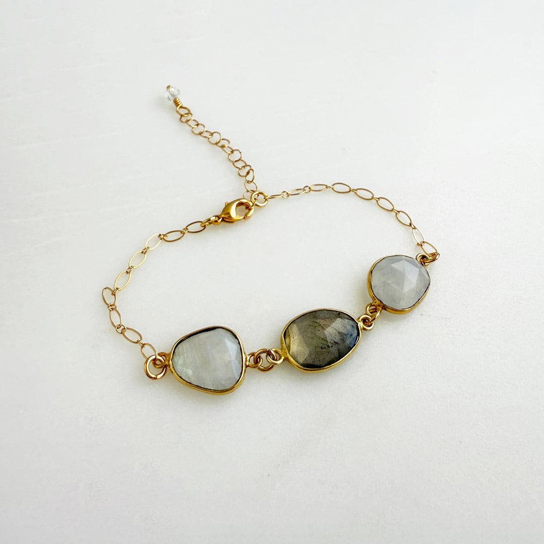 Moonstone and Labradorite Statement Bracelet in Gold