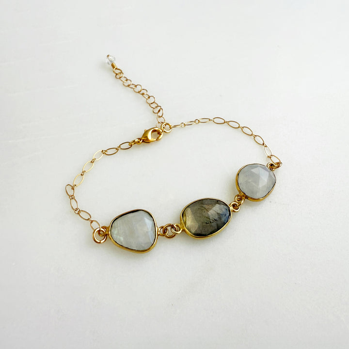 Moonstone and Labradorite Statement Bracelet in Gold