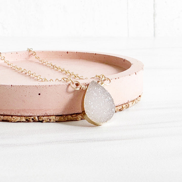 Dainty Grey Druzy Choker Necklace with 14k Gold Filled Chain