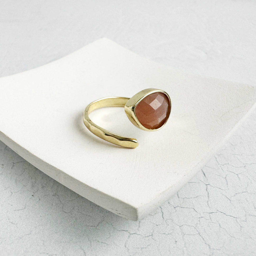 Sunstone Teardrop Wrap Ring in Gold and Silver