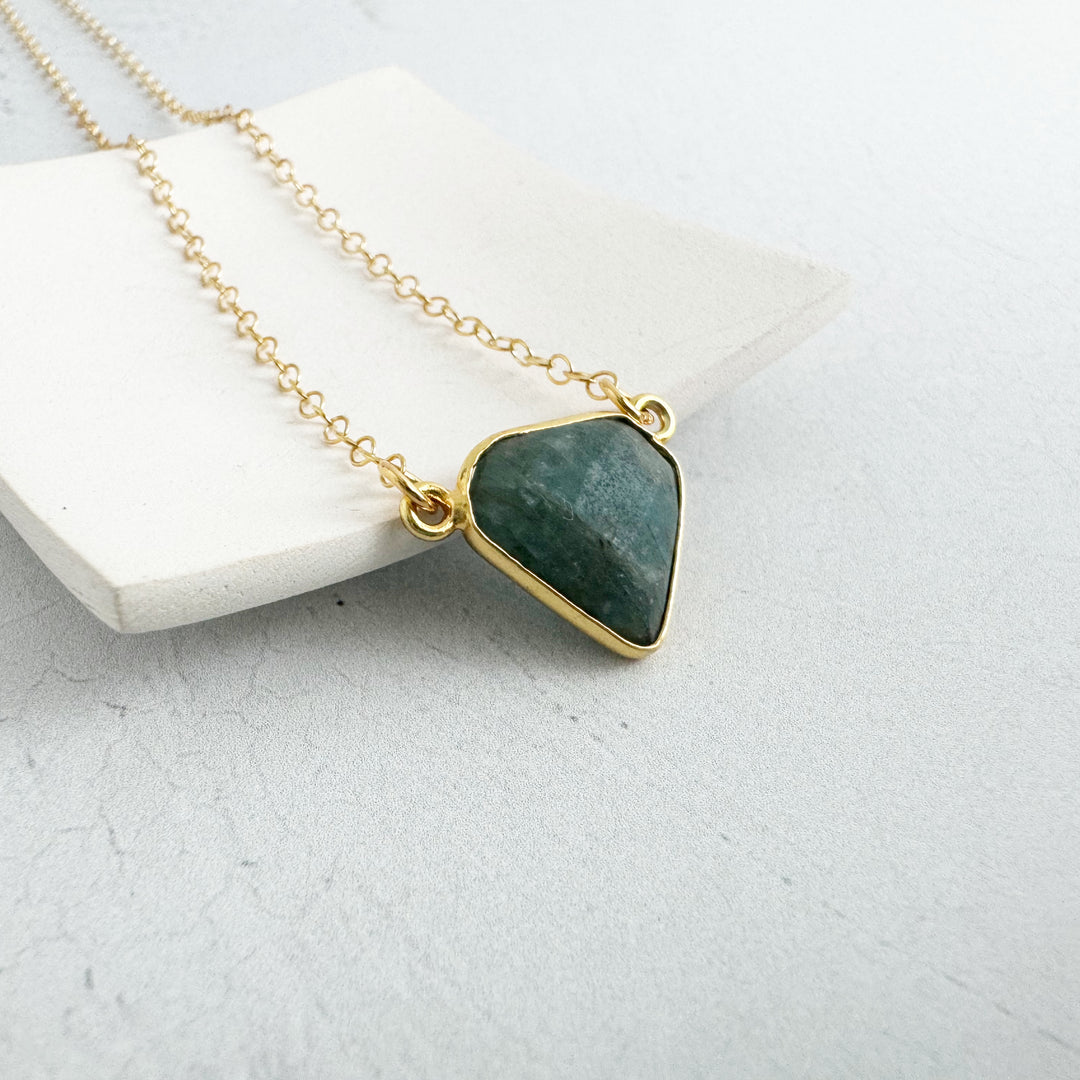 Apatite Triangle Bezel Necklace in Gold and Silver