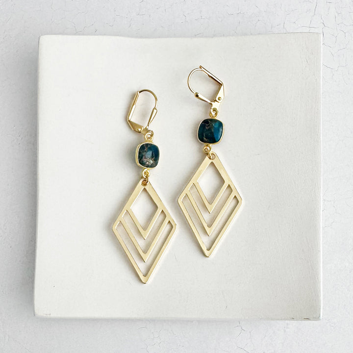 Apatite Mojave and Layered Diamond Statement Earrings in Gold