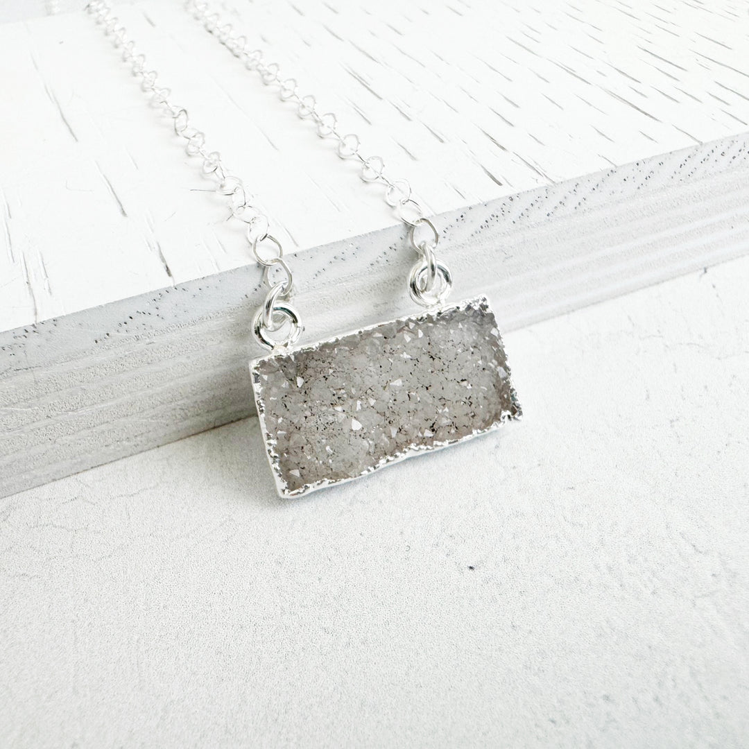 White Grey Druzy Bar Necklace in Gold and Silver