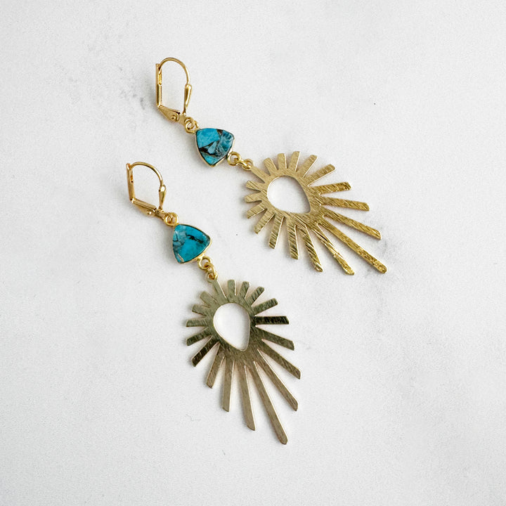 Turquoise Mojave Starburst Earrings in Brushed Gold