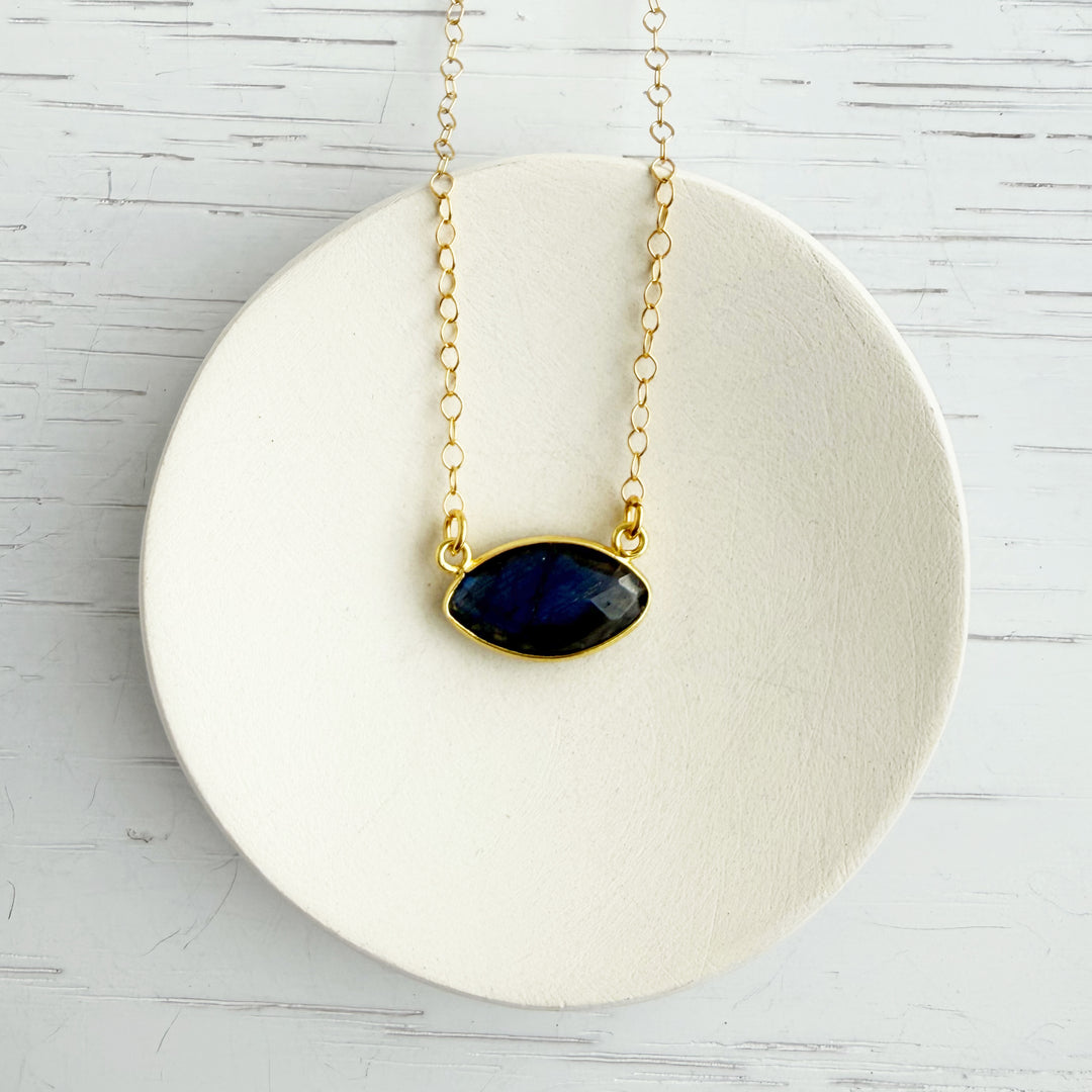 Labradorite Marquise Bezel Pendant Necklace