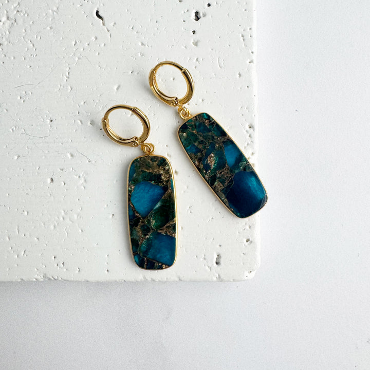 Statement Gemstone Slice Drop Earrings in Gold – Apatite Mojave