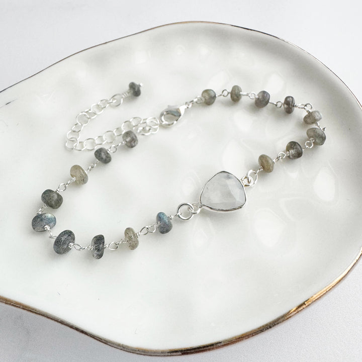 Moonstone and Labradorite Beaded Chain Bracelet in Silver