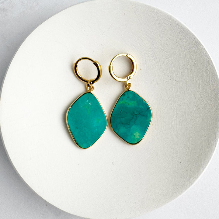 Statement Gemstone Slice Drop Earrings in Gold - Turquoise