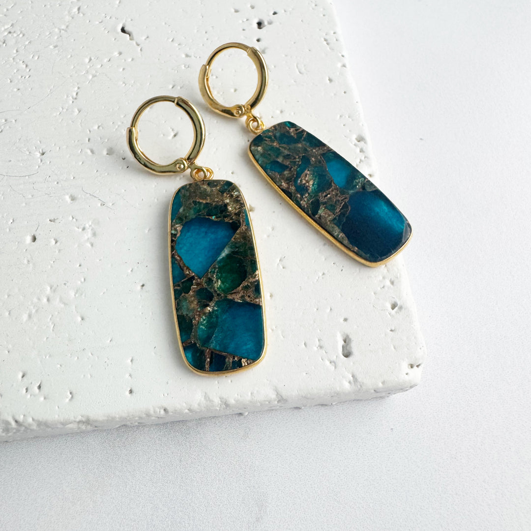 Statement Gemstone Slice Drop Earrings in Gold – Apatite Mojave