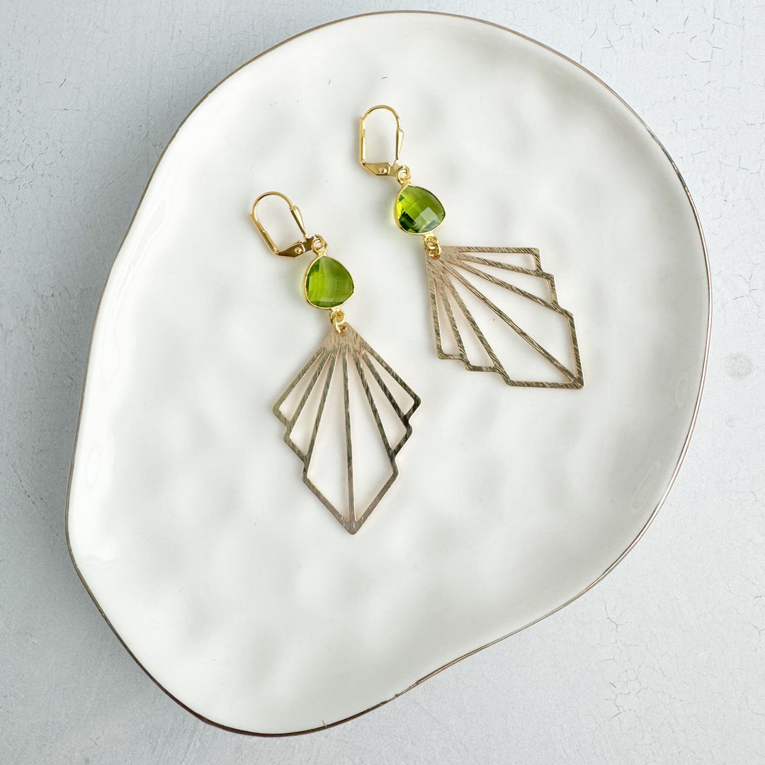 Layered Fan Earrings with Peridot Stones