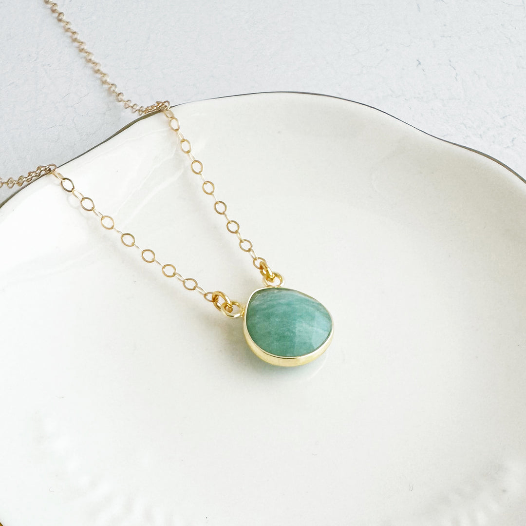 Amazonite Water Drop Necklace in Gold. Simple Amazonite Stone Necklace. Simple Jewelry Gift.