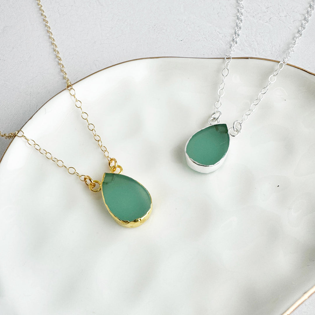 Aqua Chalcedony Teardrop Necklace in 14k Gold Filled and Sterling Silver