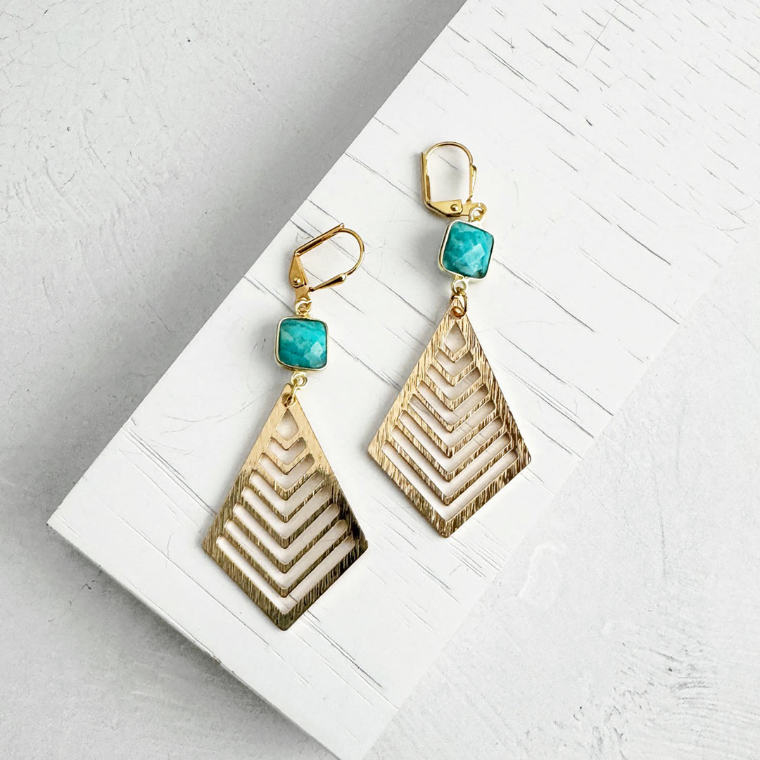 Turquoise Kite Dangle Earrings in Brushed Gold