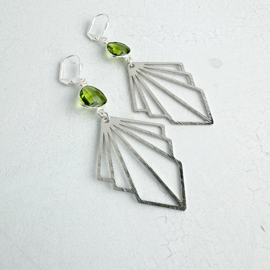 Layered Fan Earrings with Peridot Stones